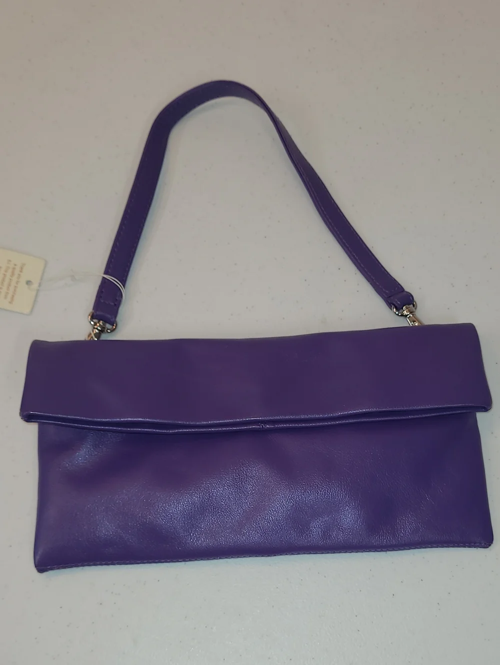 ILI Vintage 80's Leather Purple Fold-Over Shoulder Bag Satin Leopard Lining